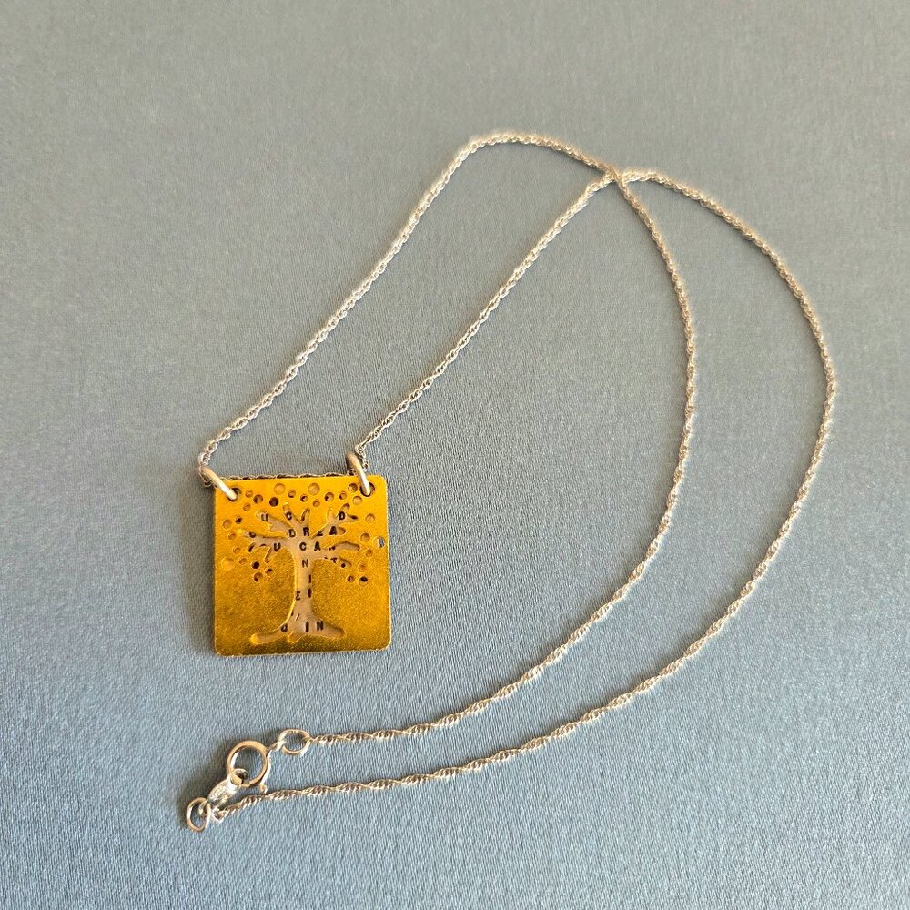 Kathy Bransfield Goethe Tree of Life pendant silver 925 and gold plated brass.